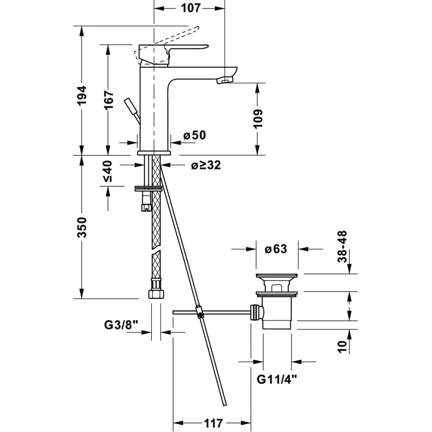 Duravit DC1023001010 - Смеситель для раковины + слив D-CODE глянцевый хром