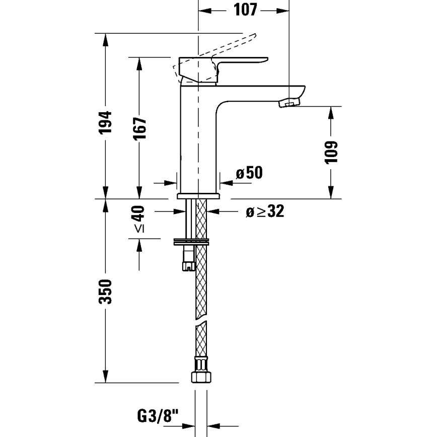 Duravit DC1023002010 - Змішувач для умивальника D-CODE, блискучий хром