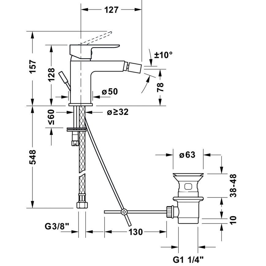 Duravit DC2400011010 - Смеситель для биде D-CODE, глянцевый хром