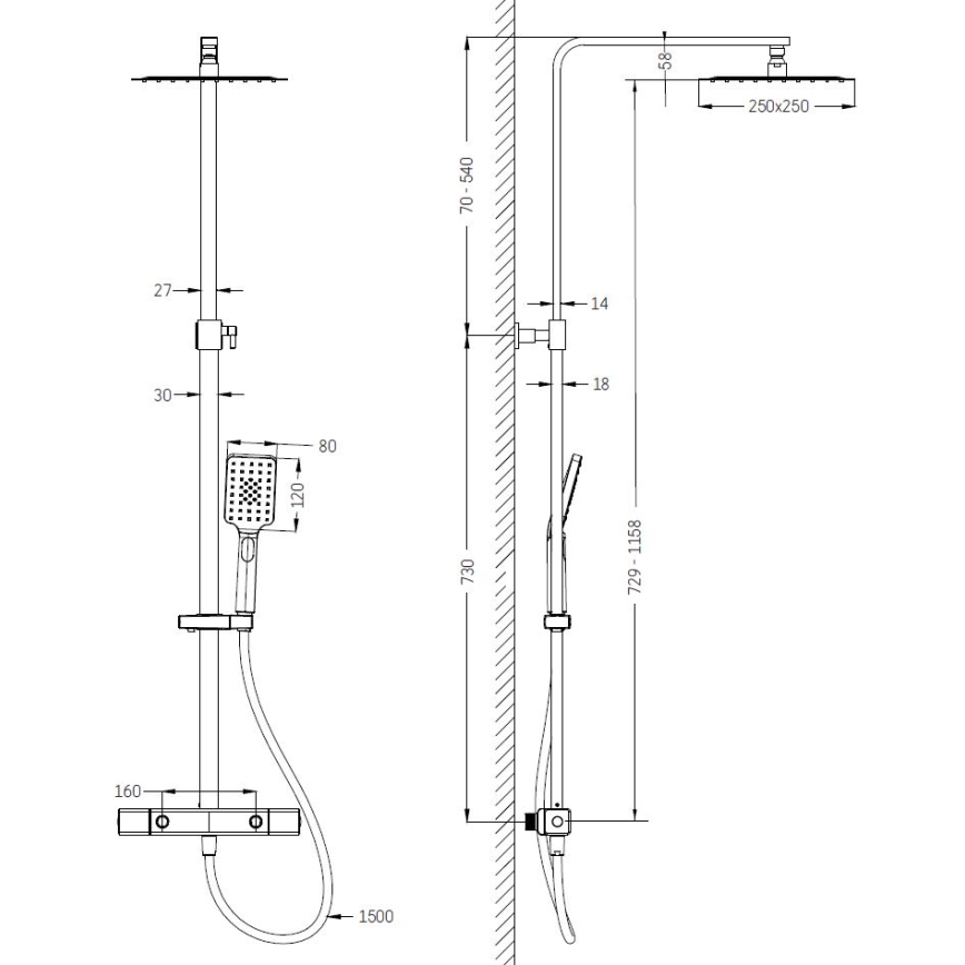 Душевой комплект с термостатическим смесителем NAESBY, полированный хром
