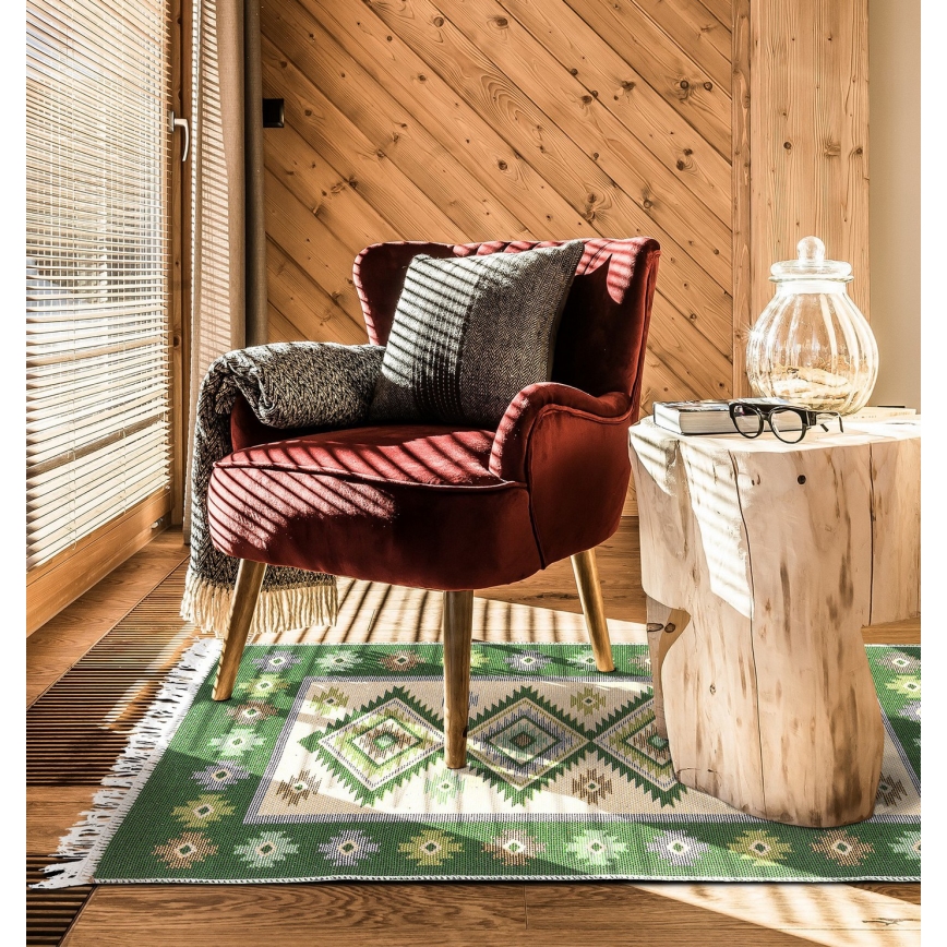 Двосторонній орієнтальний килим KILIM 80x150 см зелений/бежевий