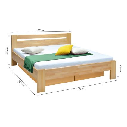 Двуспальная кровать с решеткой и местом для хранения из массива AMARA 180x200 см бук