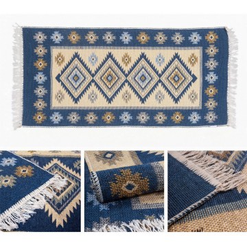 Двусторонний ориентальный ковер KILIM 80×150 см синий/бежевый