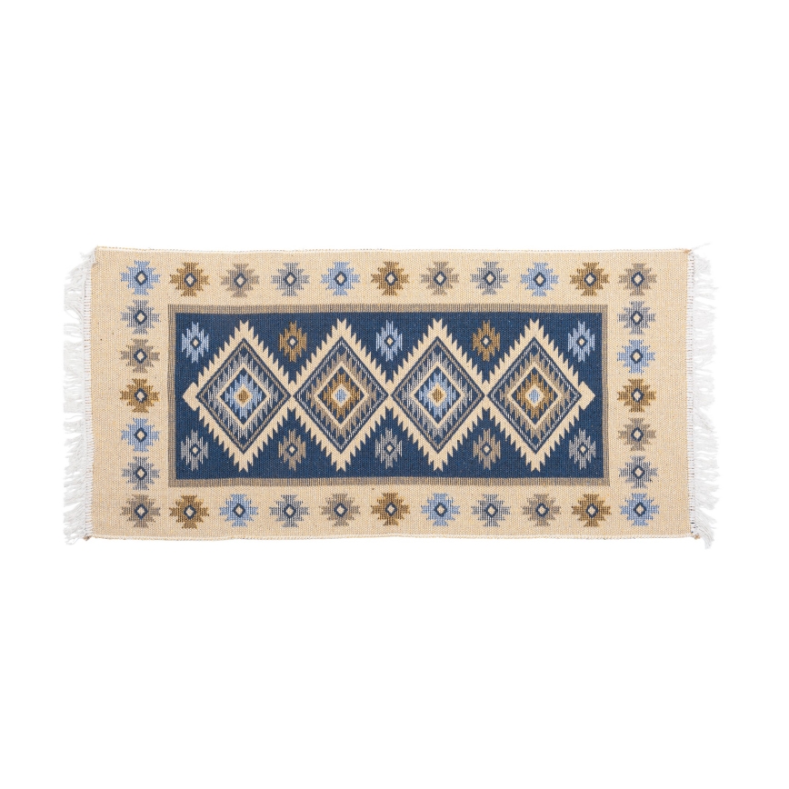 Двусторонний ориентальный ковер KILIM 80×150 см синий/бежевый
