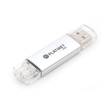 Двійна USB флешка + MicroUSB 32Гб срібна