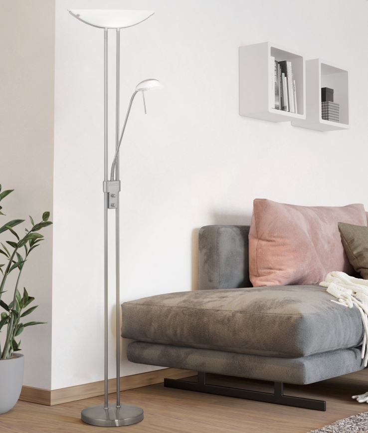 Eglo 25869 - Торшер з регулюванням яскравості BAYA 1xR7s/230W/230V + 1xG9/33W матовий хром