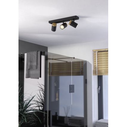 Eglo - точковий світильник для ванної кімнати 3xGU10/3W/230V IP44 чорний/бежевий