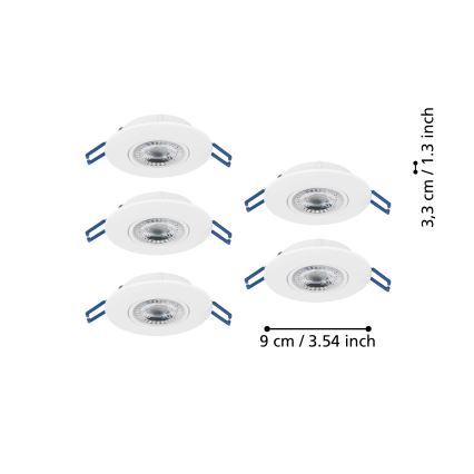 Eglo - НАБІР 5 вбудованих точкових LED‑світильників, LED/4,9W/230V, 2700/4000/6500K, діаметр 9 см, білий