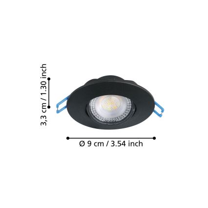 Eglo - Комплект из 3 встраиваемых потолочных светильников LED, 4,9 Вт/230 В, 2700/4000/6500K, диам. 9 см, черный