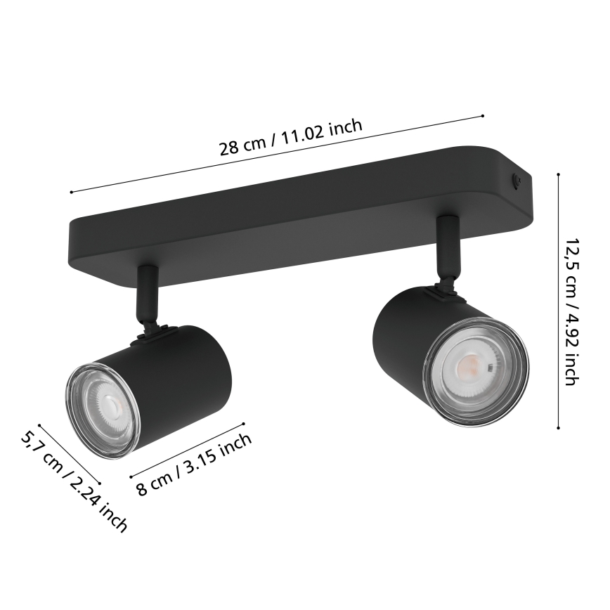 Eglo - Точковий світильник для ванної кімнати 2xGU10/5W/230V IP44 чорний