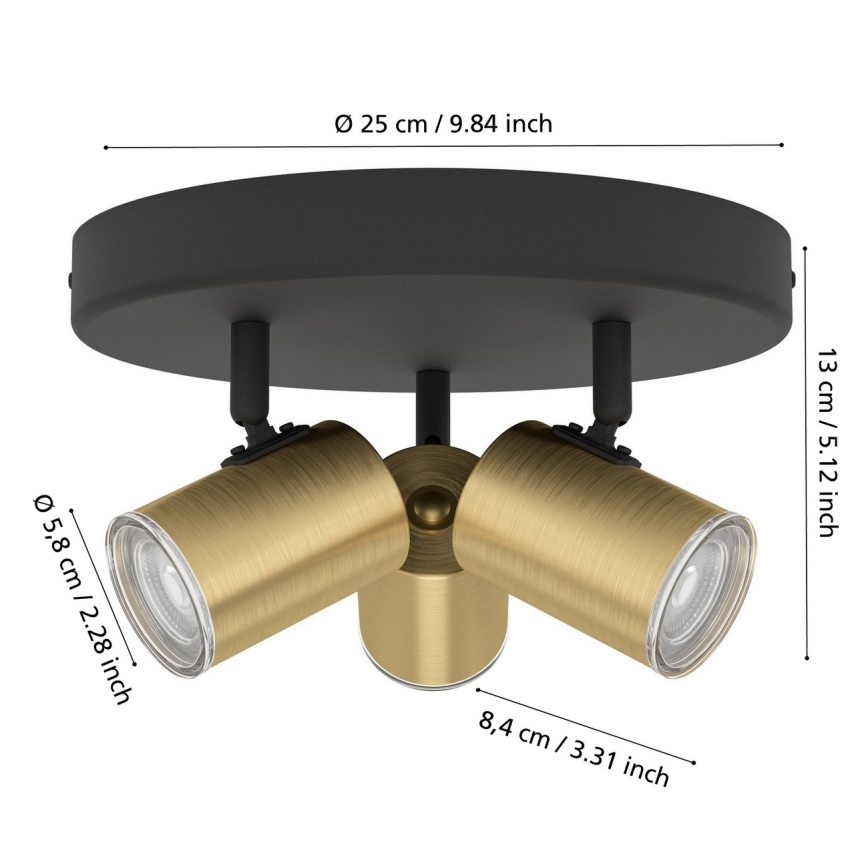 Eglo - Точковий світильник для ванної кімнати 3xGU10/5W/230V діаметр 25 см IP44 чорний/золотий