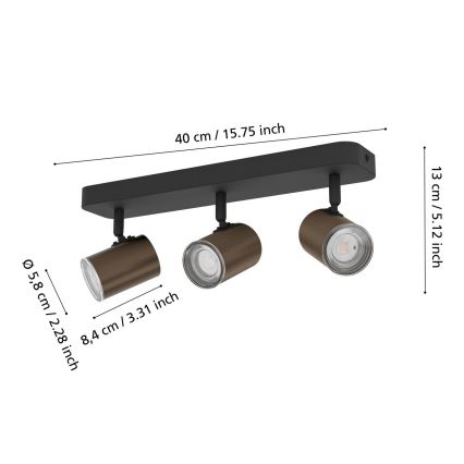Егло - Точковий світильник для ванної кімнати 3xGU10/5W/230V IP44 чорний/коричневий