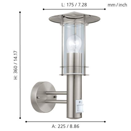EGLO - Зовнішній настінний світильник з датчиком 1xE27/60W/230V IP44