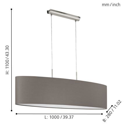 Eglo 31587 - Подвесная люстра PASTERI 2xE27/60W/230V