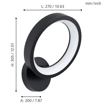 Eglo 32325 - LED RGBW Настінний світильник з регулюванням яскравості MARGHERA-C LED/16W/230V 2700-6500K чорний