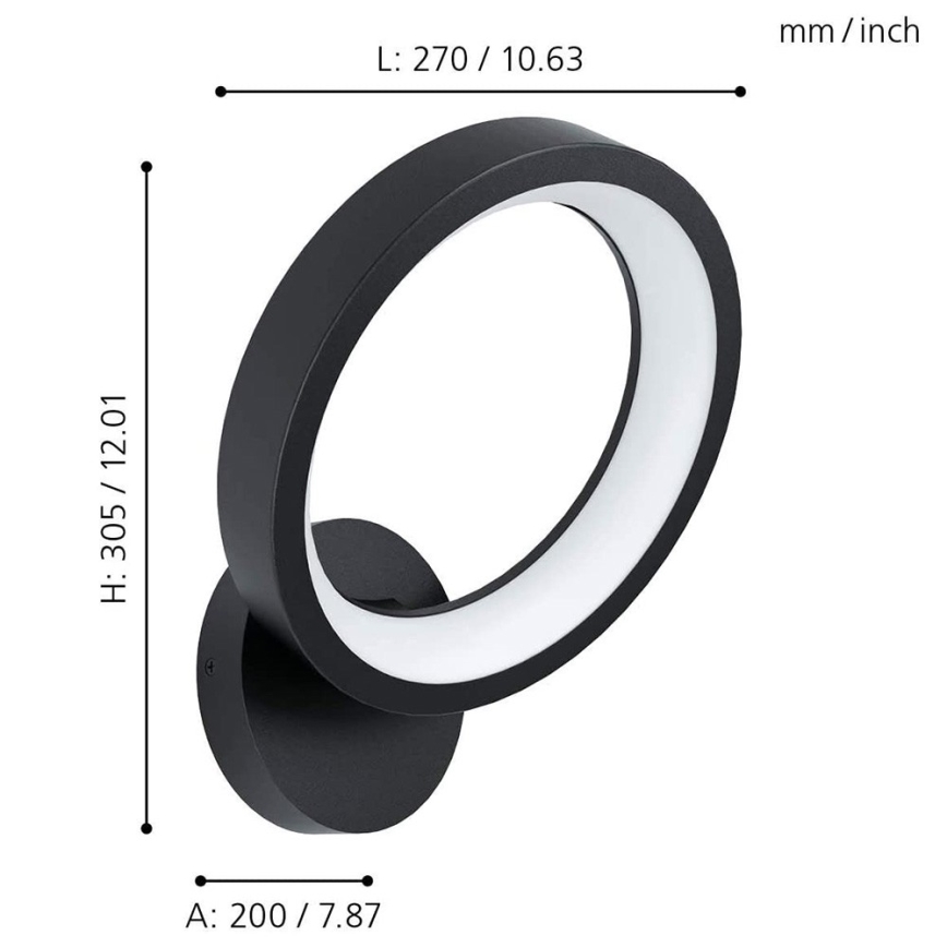 Eglo 32325 - LED RGBW Настінний світильник з регулюванням яскравості MARGHERA-C LED/16W/230V 2700-6500K чорний