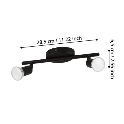 Eglo - Світлодіодний точковий світильник 2xGU10/2,8W/230V 3000K чорний