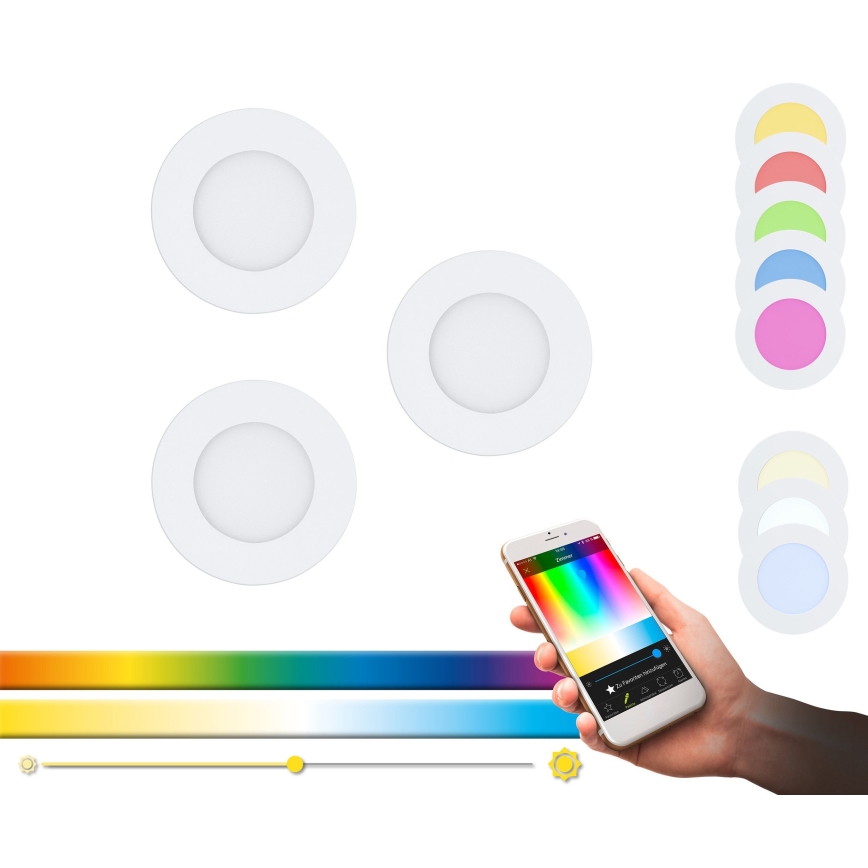 Eglo - набор из 3 диммируемых встраиваемых RGB LED-светильников FUEVA-C LED/3W/230V, диаметр 8,5 см