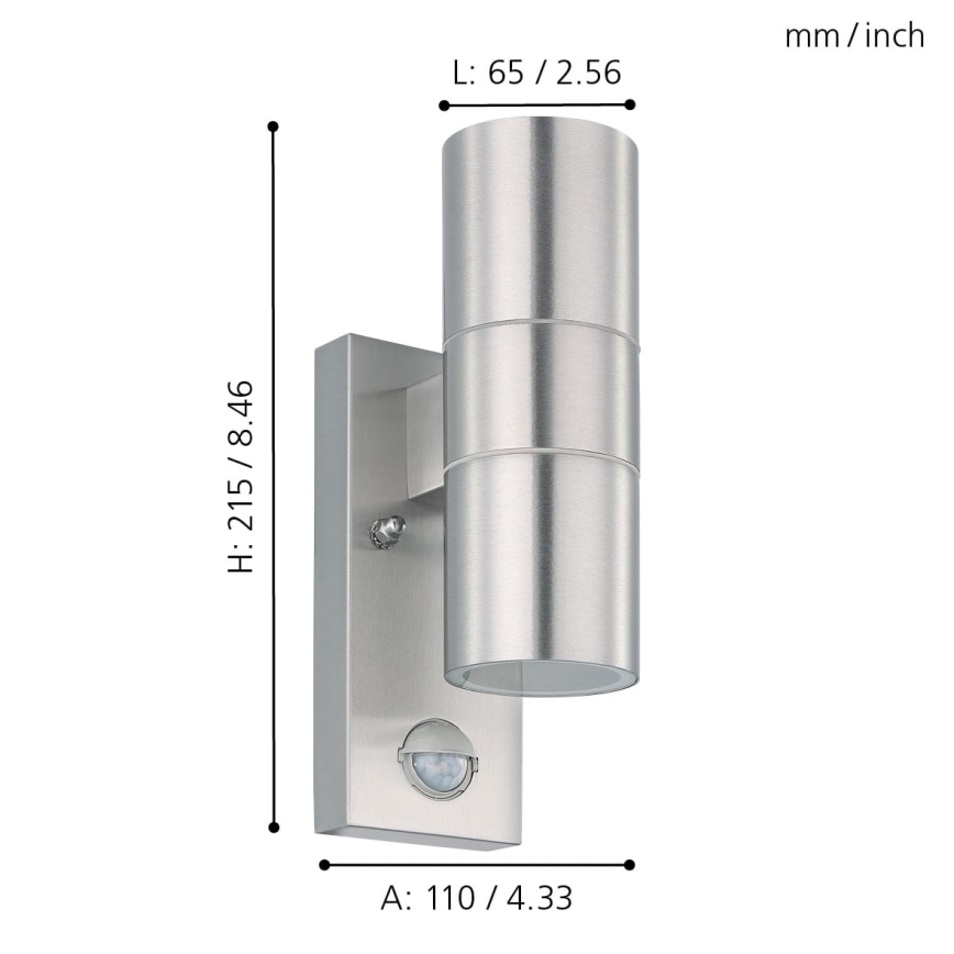 Eglo - Уличный светодиодный настенный светильник с датчиком 2xGU10/3W/230V