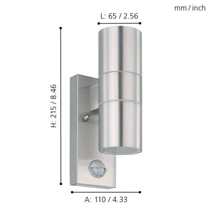 Eglo - Вуличний світлодіодний настінний світильник з датчиком 2xGU10/3W/230V IP44
