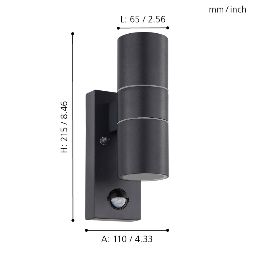 Eglo - LED Вуличний настінний світильник з датчиком 2xGU10/3W/230V IP44