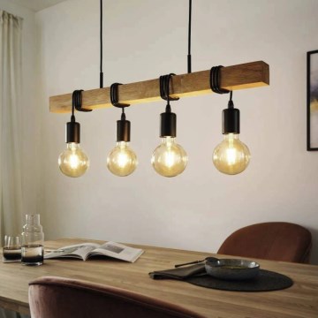 Eglo 33378 - Светодиодная подвесная люстра TOWNSHEND 4xE27/4W/230V 2200K бежевый/черный