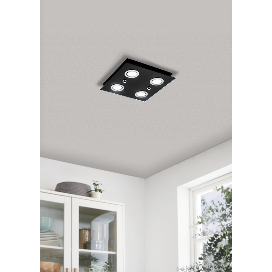Eglo - Світлодіодний стельовий світильник 4xGU10/2,8W/230V 3000K чорний