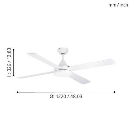 Eglo - Светодиодный потолочный вентилятор LED/20W/230V 3000/4000/5000K + дистанционное управление белый