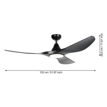 Eglo - потолочный вентилятор с LED-подсветкой LED/20W/230V 3000/4000/5000K диаметр 132 см, черный + пульт дистанционного управления