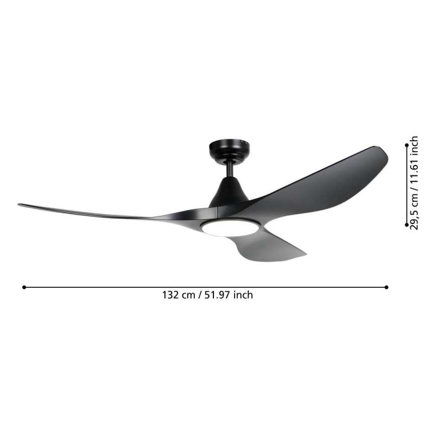 Eglo - потолочный вентилятор с LED-подсветкой LED/20W/230V 3000/4000/5000K диаметр 132 см, черный + пульт дистанционного управления