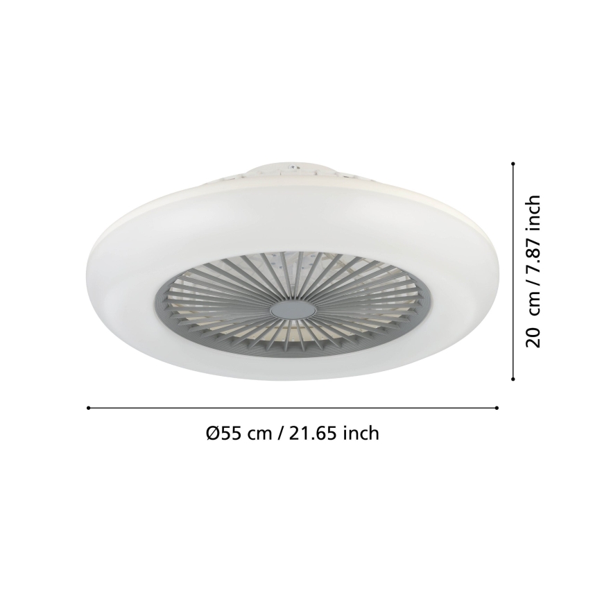 Eglo - LED потолочный вентилятор с диммером, 3×LED/12,6 Вт/230 В, 2700–6500K, Ø 55 см, серый, с дистанционным пультом