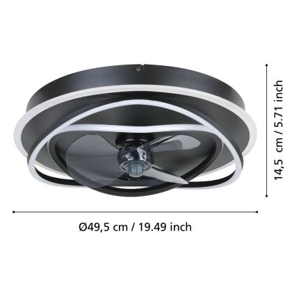 Eglo - LED затемнюваний стельовий вентилятор 4xLED/9W/230V 2700-6500K, діаметр 50 см, чорний + пульт дистанційного керування