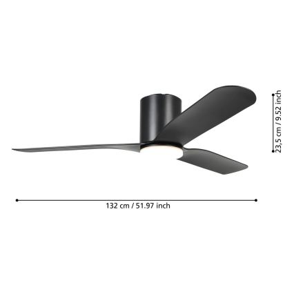 Eglo - димований стельовий вентилятор LED/17W/230V, діам. 132 см, чорний + пульт дистанційного керування