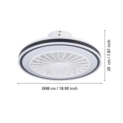 Eglo - Светодиодный потолочный вентилятор с регулированием яркости LED/25,5W/230V белый/черный 2700-6500K + дистанционное управление