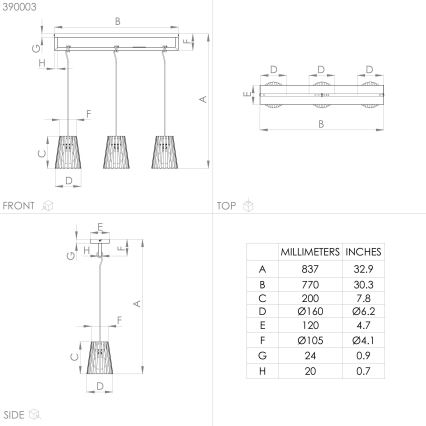 Eglo - Підвісна люстра 3xE27/40W/230V чорний