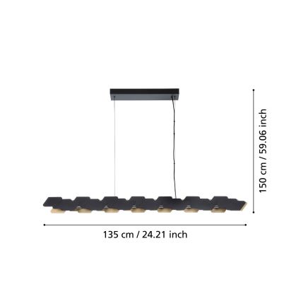 Eglo - Світлодіодна підвісна люстра з регулюванням яскравості LED/44W/230V 3000K чорний/золотий