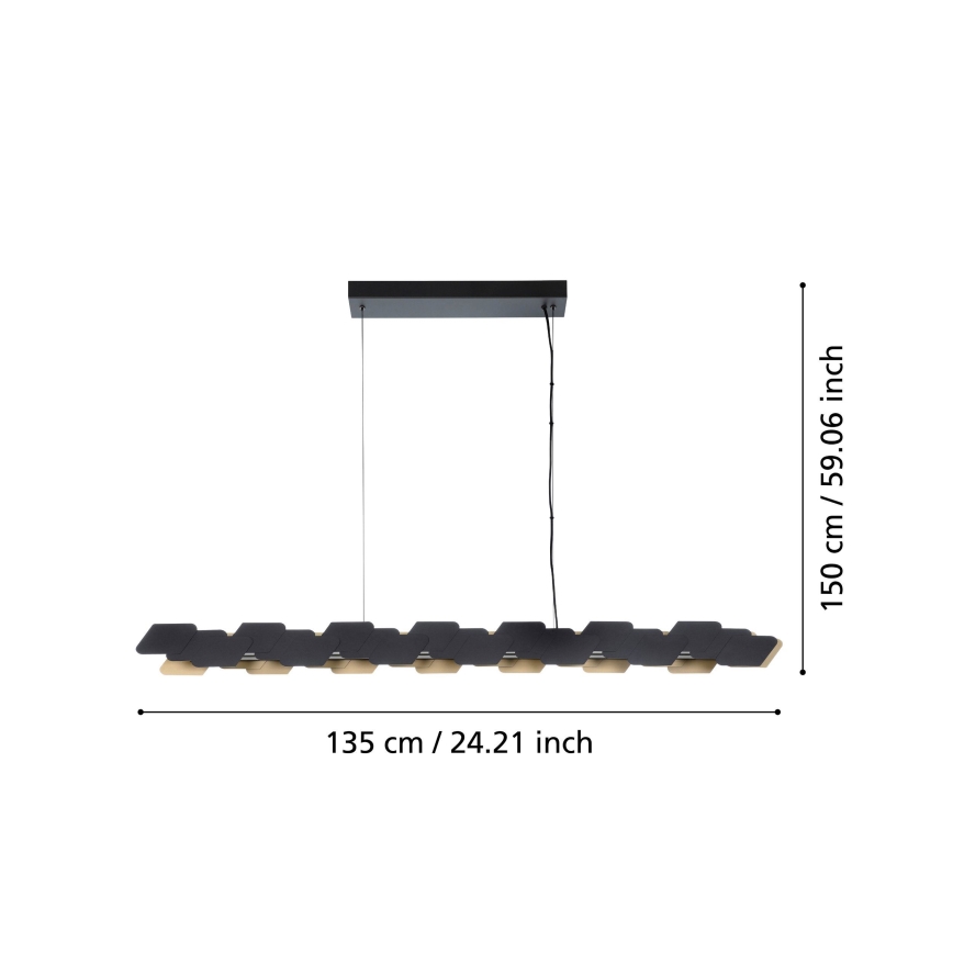 Eglo - Світлодіодна підвісна люстра з регулюванням яскравості LED/44W/230V 3000K чорний/золотий