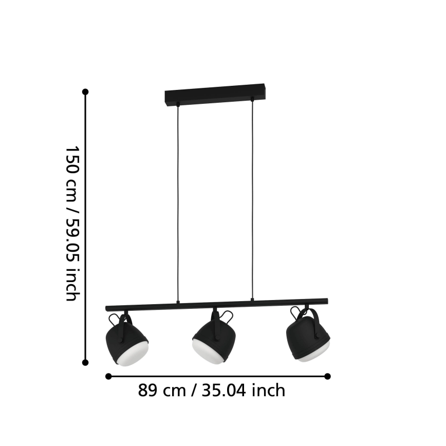Eglo - Підвісна люстра 3xE27/28W/230V чорний
