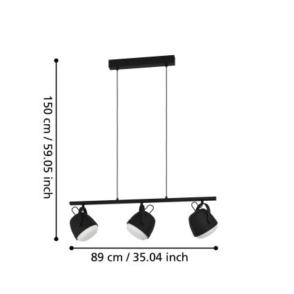 Eglo - Подвесная люстра 3xE27/28W/230V черный