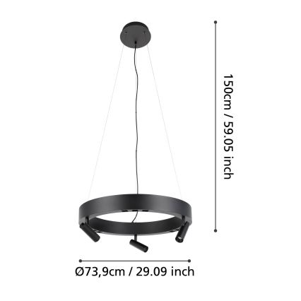 Eglo - Светодиодная подвесная люстра с регулированием яркости 3xLED/8W/230V + 3xLED/8,5W 3000K черная + дистанционное управление