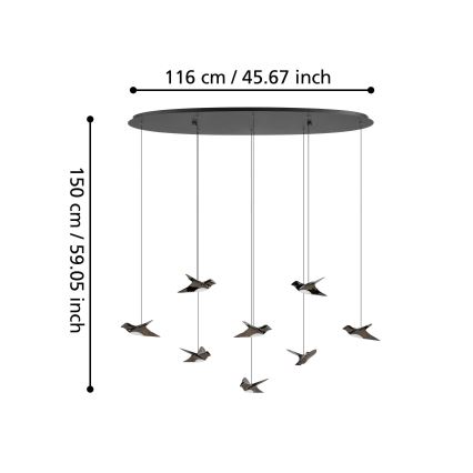 Eglo - Светодиодная подвесная люстра с регулированием яркости 8xLED/4,2W/230V 3000K черный