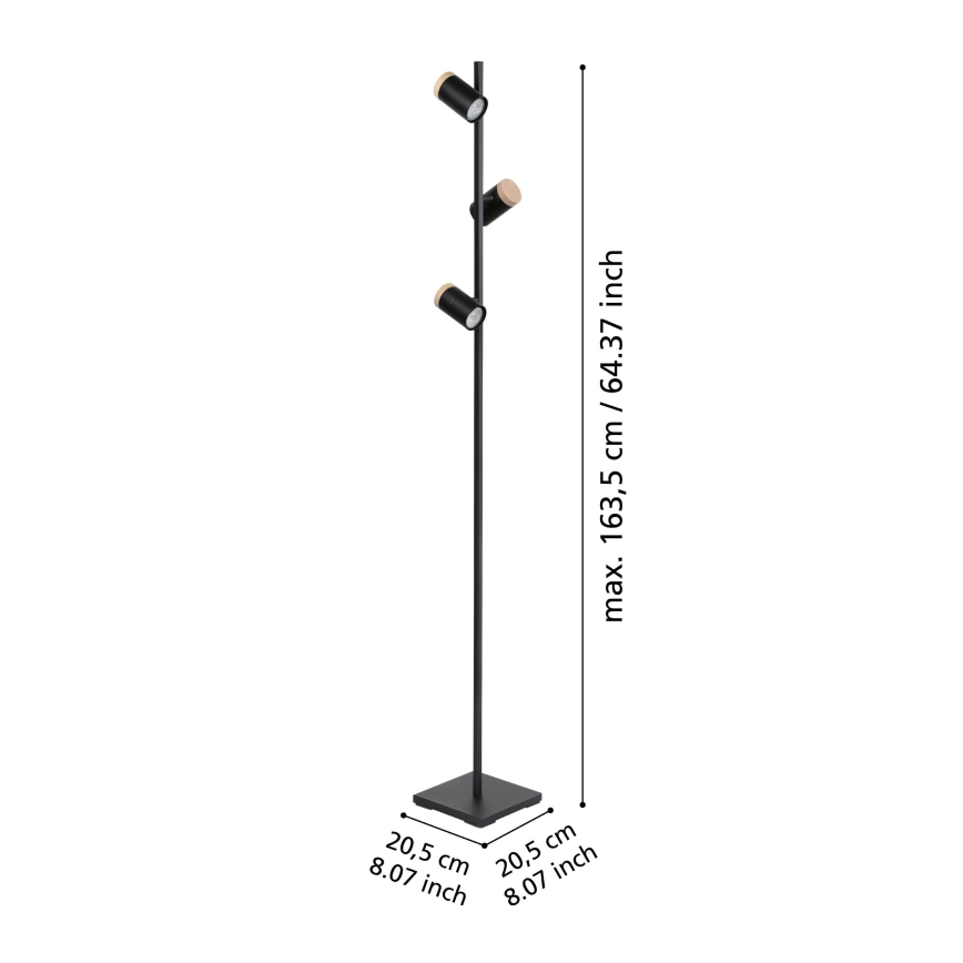 Eglo - Світлодіодний торшер 3xGU10/4,5W/230V 3000K чорний/коричневий