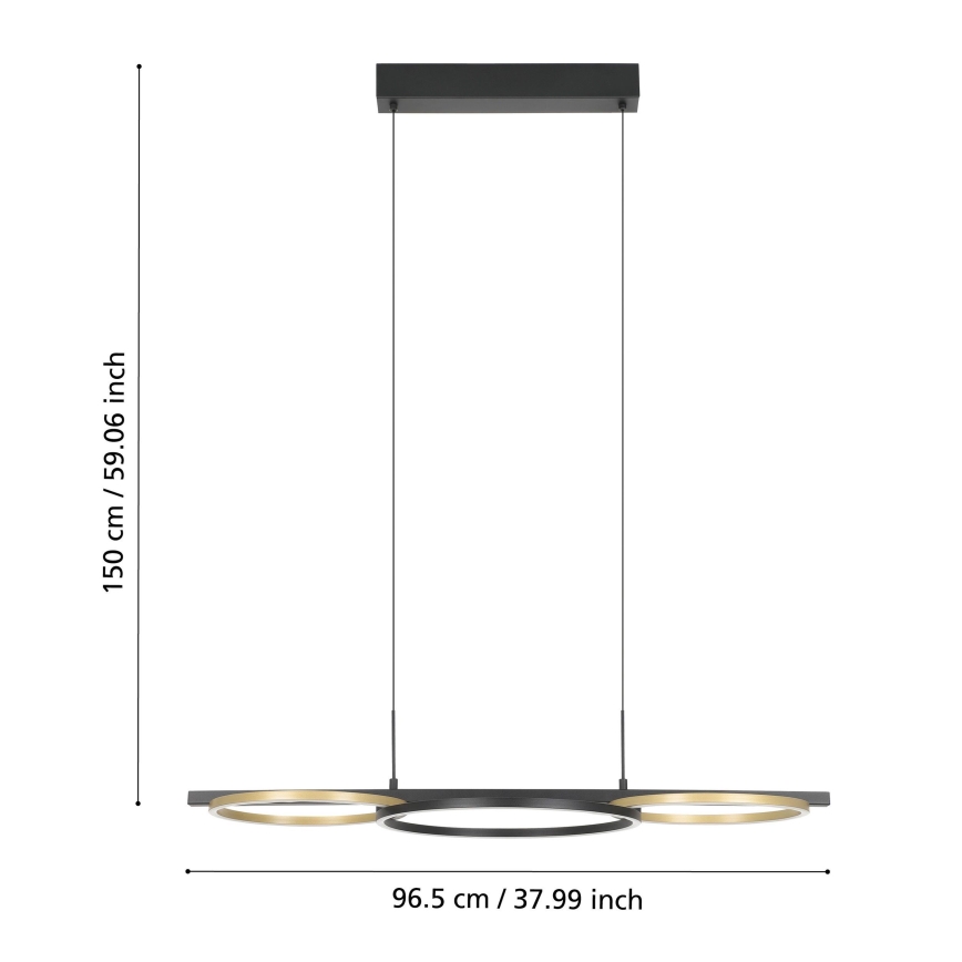 Eglo - Світлодіодна підвісна люстра з регулюванням яскравості 2xLED/12,5W/230V + LED/15,5W 3000K чорний