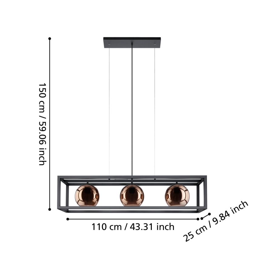 Eglo - Підвісна люстра 3xE27/40W/230V мідний/чорний