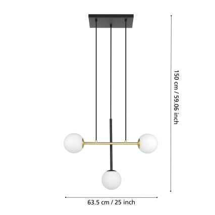 Eglo - Подвесная люстра 3xE14/40W/230V золотистый/черный
