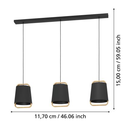 Eglo - Подвесная люстра 3xE27/40W/230V черный
