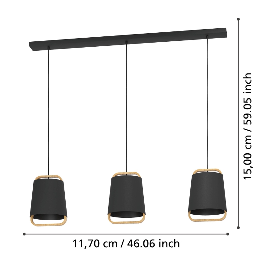Eglo - Подвесная люстра 3xE27/40W/230V черный