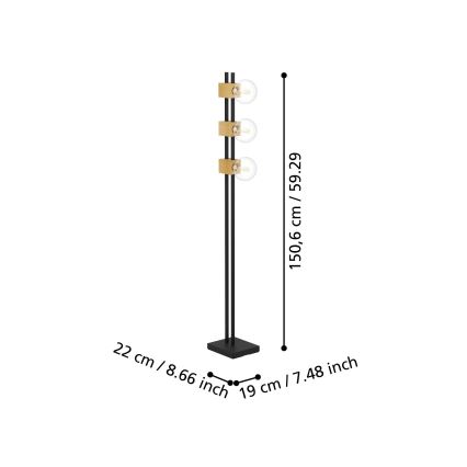 Eglo - Торшер 3xE27/40W/230V чорний/коричневий