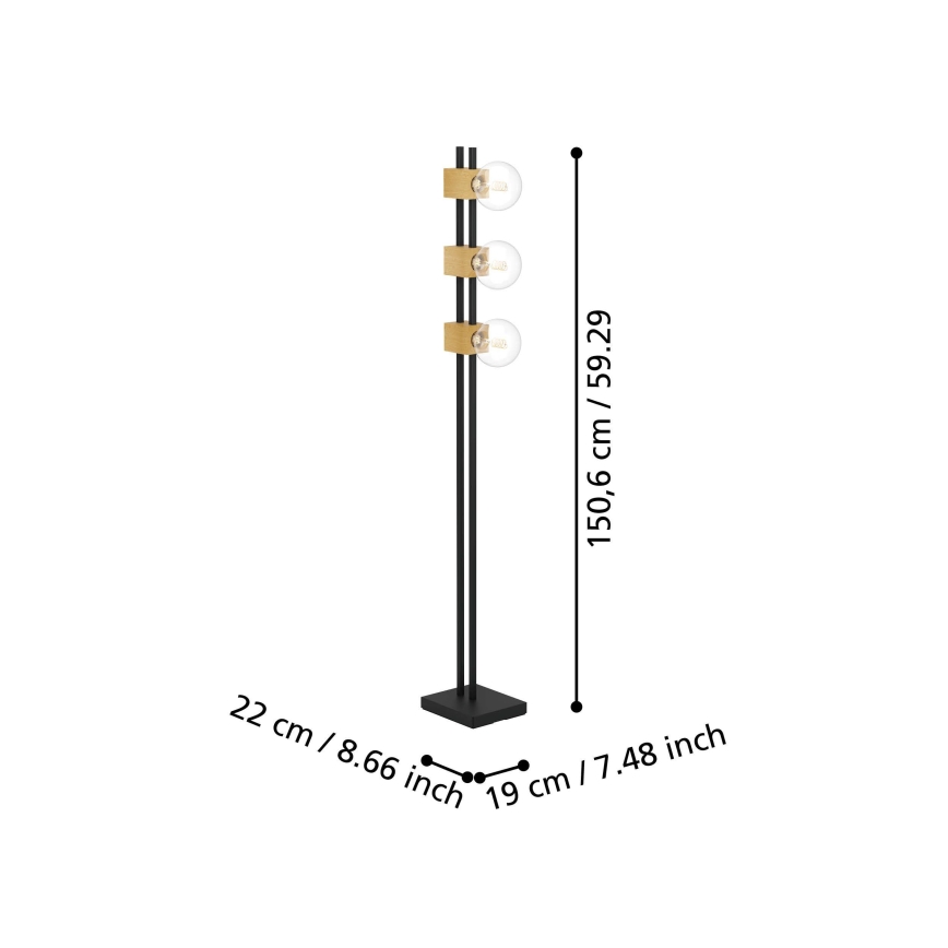 Eglo - Торшер 3xE27/40W/230V чорний/коричневий