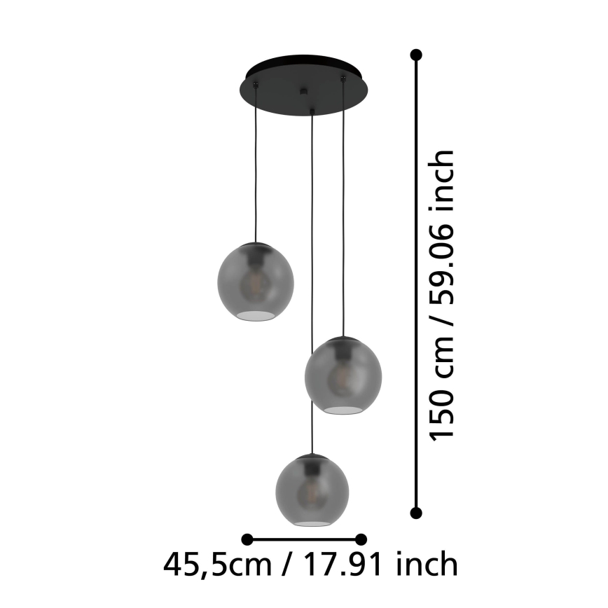 Eglo - Подвесная люстра 3xE27/40W/230V дымчатый